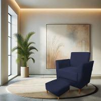 Poltrona De Amamentação Com Puff Flavia Suede Azul Marinho - Pallazio - 2