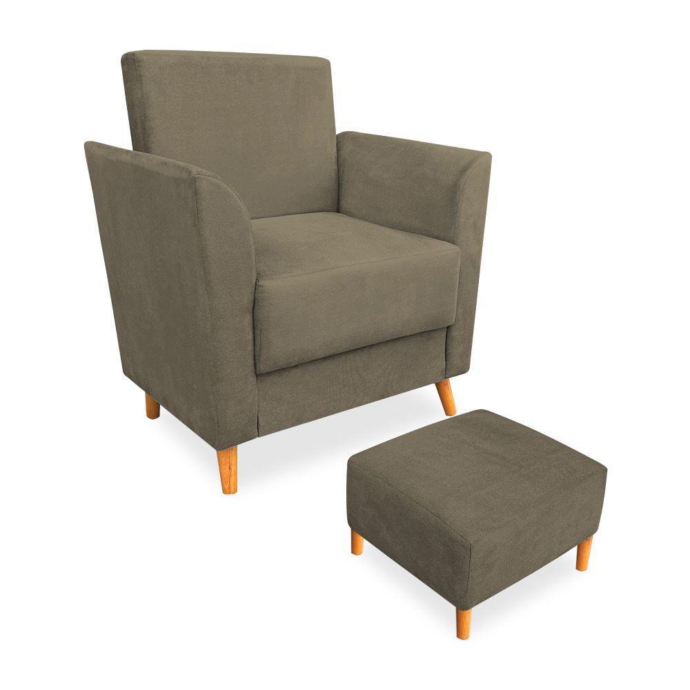 Poltrona De Amamentação Com Puff Flavia Suede Marrom Rato - Pallazio - 1