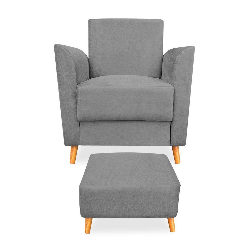 Poltrona De Amamentação Com Puff Flavia Suede Grafite - Pallazio - 3