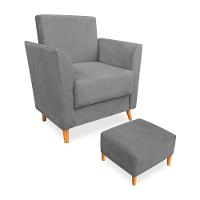 Poltrona De Amamentação Com Puff Flavia Suede Grafite - Pallazio - 1