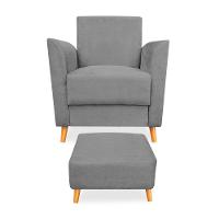 Poltrona De Amamentação Com Puff Flavia Suede Grafite - Pallazio - 3