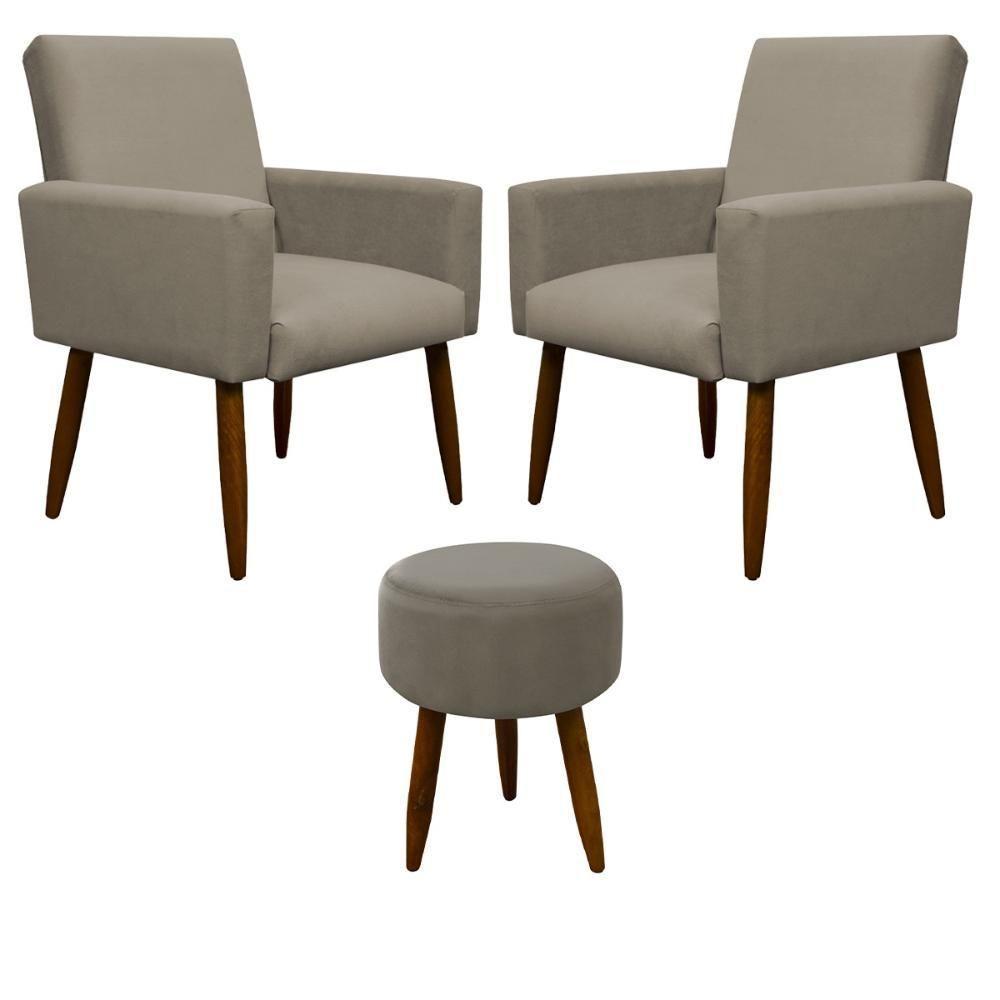 Kit 2 Poltronas Com Puff Redondo Para Sala Nina Cappuccino - 5