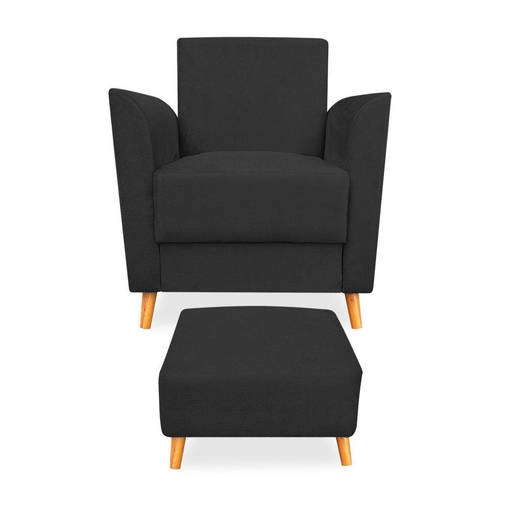 Poltrona De Amamentação Com Puff Flavia Suede Preto - Pallazio - 3