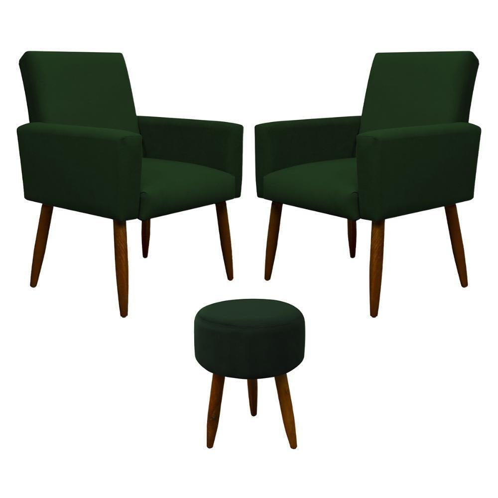 Kit 2 Poltronas Com Puff Redondo Para Sala Nina Verde - 1