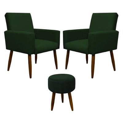 Kit 2 Poltronas Com Puff Redondo Para Sala Nina Verde