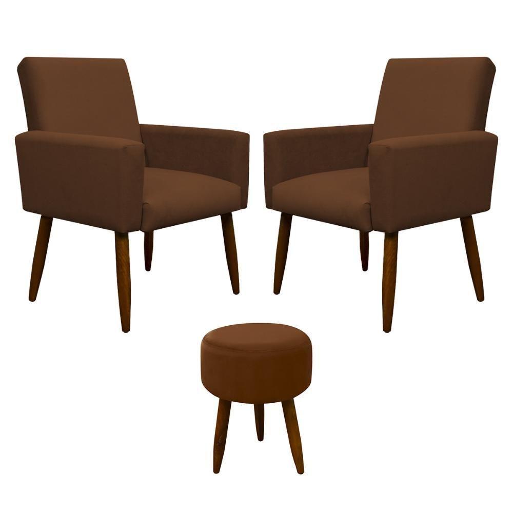 Kit 2 Poltronas Com Puff Redondo Para Sala Nina Cobre - 1