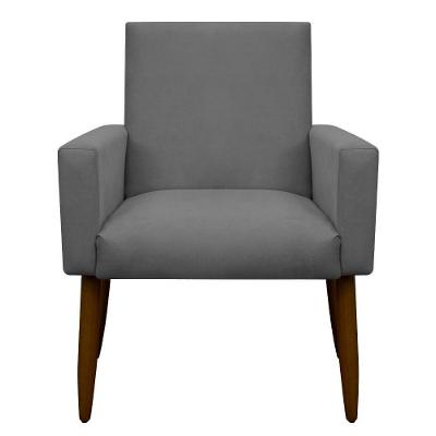 Kit 2 Poltronas Com Puff Redondo Para Sala Nina Cinza