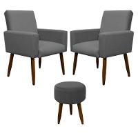 Kit 2 Poltronas Com Puff Redondo Para Sala Nina Cinza - 5