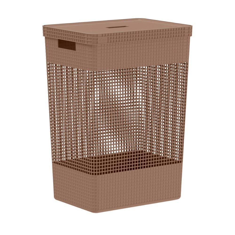 Cesto De Roupa Grid Marrom Amêndoa 49 L Com Tampa 38 X 28 X 55,2 Cm Ou - 1