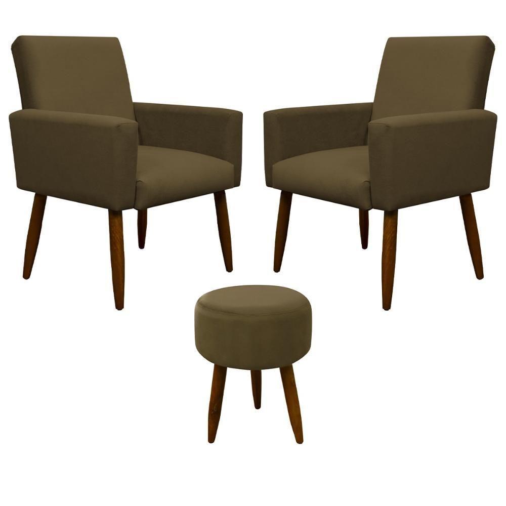 Kit 2 Poltronas Com Puff Redondo Para Sala Nina Claro Marrom Claro - 1