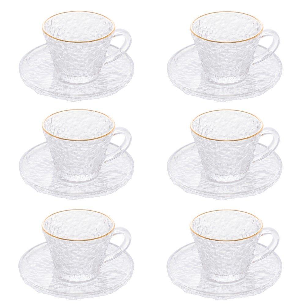 Conjunto De Xícara De Chá Com Pires 06 Peças De Cristal Martelado Com Fio De Ouro Petra Lyor - 1