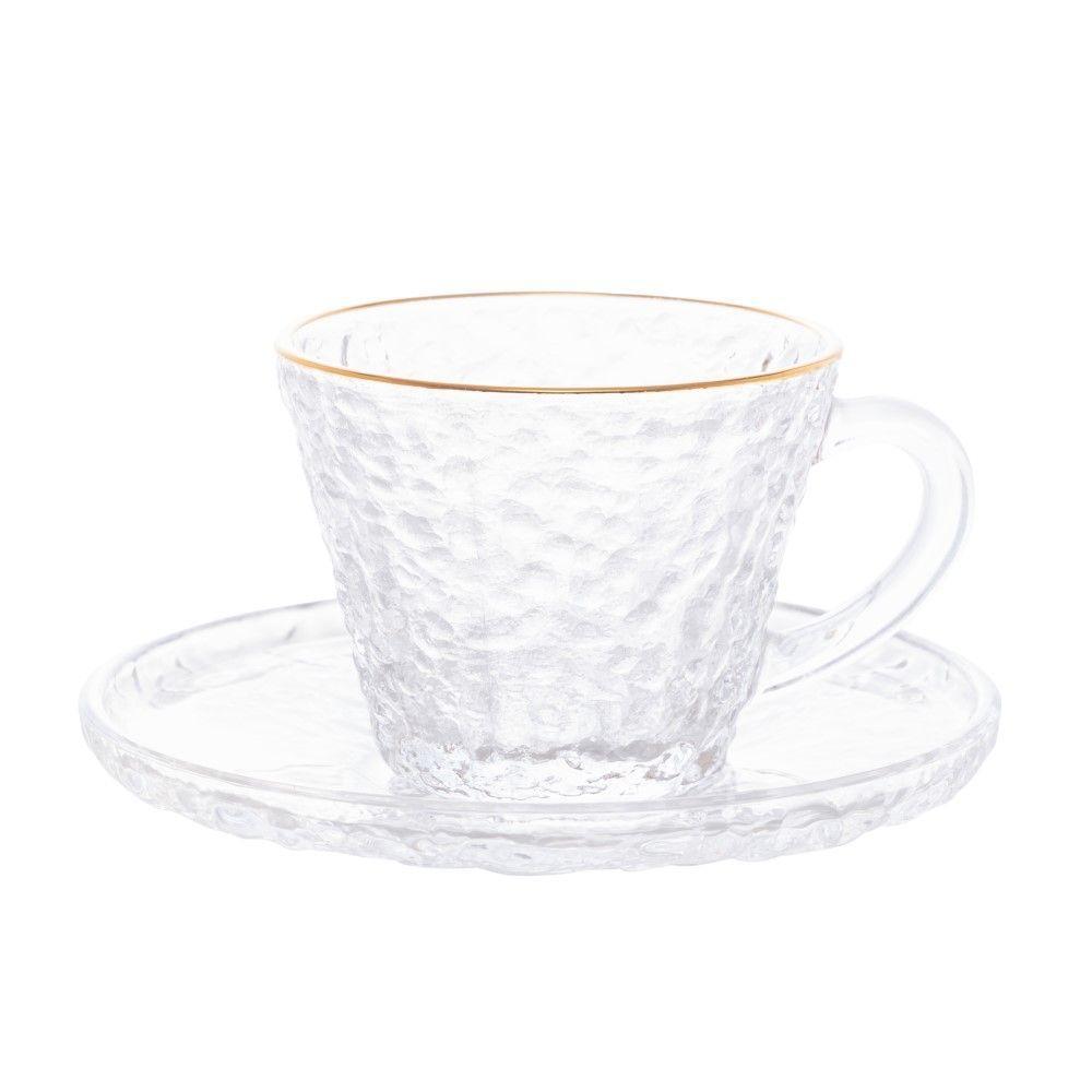 Conjunto De Xícara De Chá Com Pires 06 Peças De Cristal Martelado Com Fio De Ouro Petra Lyor - 2