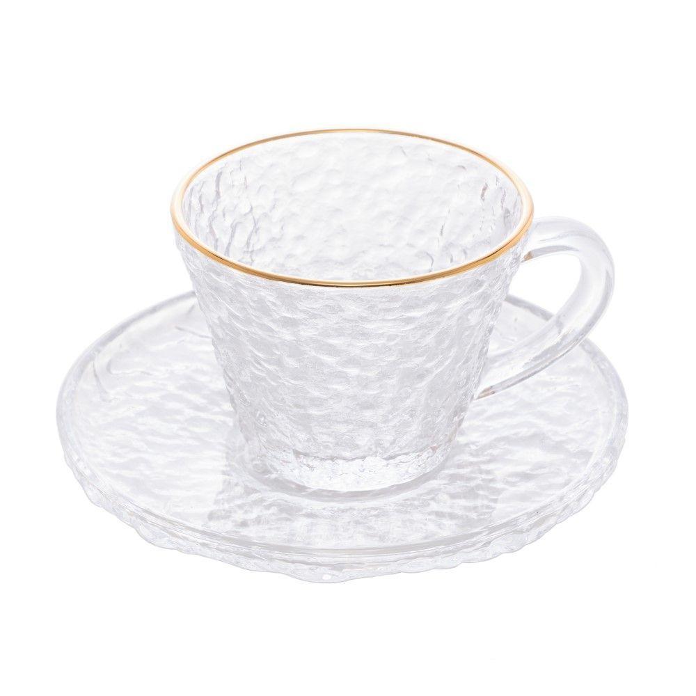 Conjunto De Xícara De Chá Com Pires 06 Peças De Cristal Martelado Com Fio De Ouro Petra Lyor - 3
