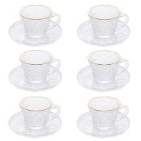 Conjunto De Xícara De Chá Com Pires 06 Peças De Cristal Martelado Com Fio De Ouro Petra Lyor - 1