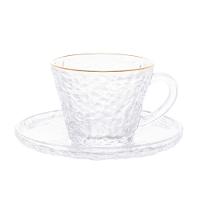 Conjunto De Xícara De Chá Com Pires 06 Peças De Cristal Martelado Com Fio De Ouro Petra Lyor - 2