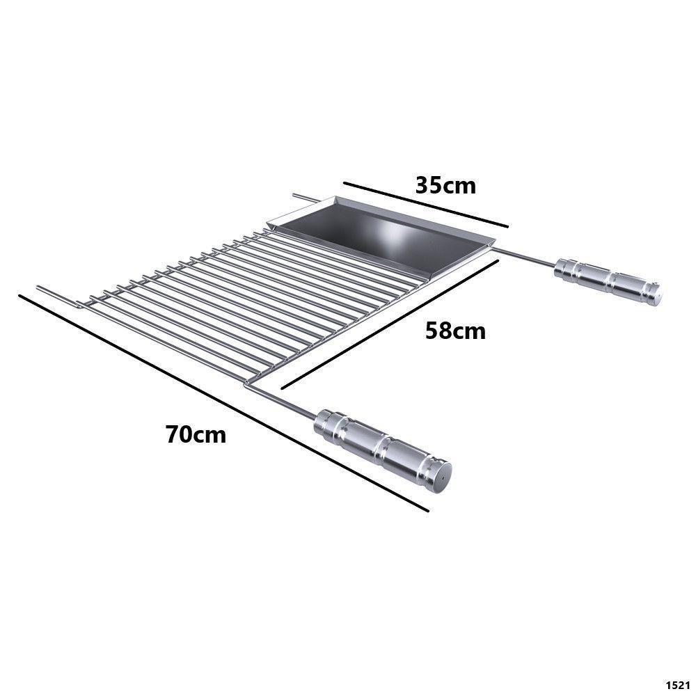 Grelha Para Churrasco Em Aço Inox Com Chapa Auxiliar 70x58 Cm - 2