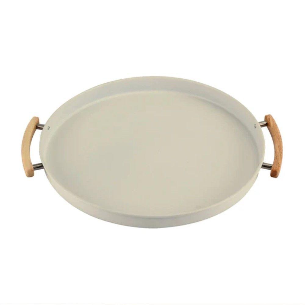 Bandeja Com Alça Sense 41,5cm Metal + Bambu Bege Ou - 1