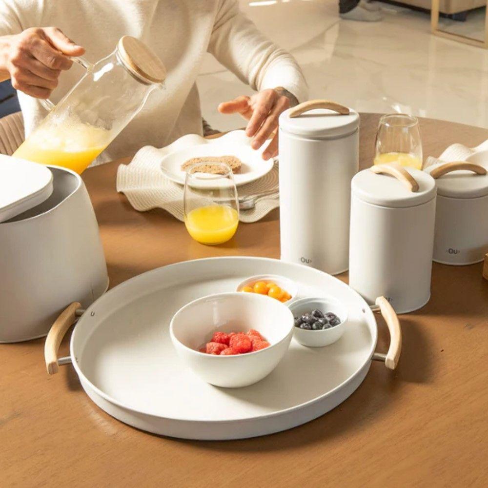 Bandeja Com Alça Sense 41,5cm Metal + Bambu Bege Ou - 2