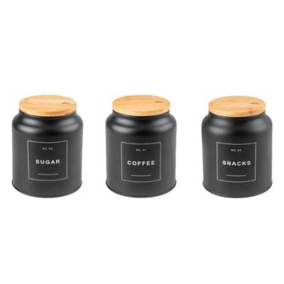 Conjunto De Potes De Metal + Bambu 3 Peças Sense Preto Ou