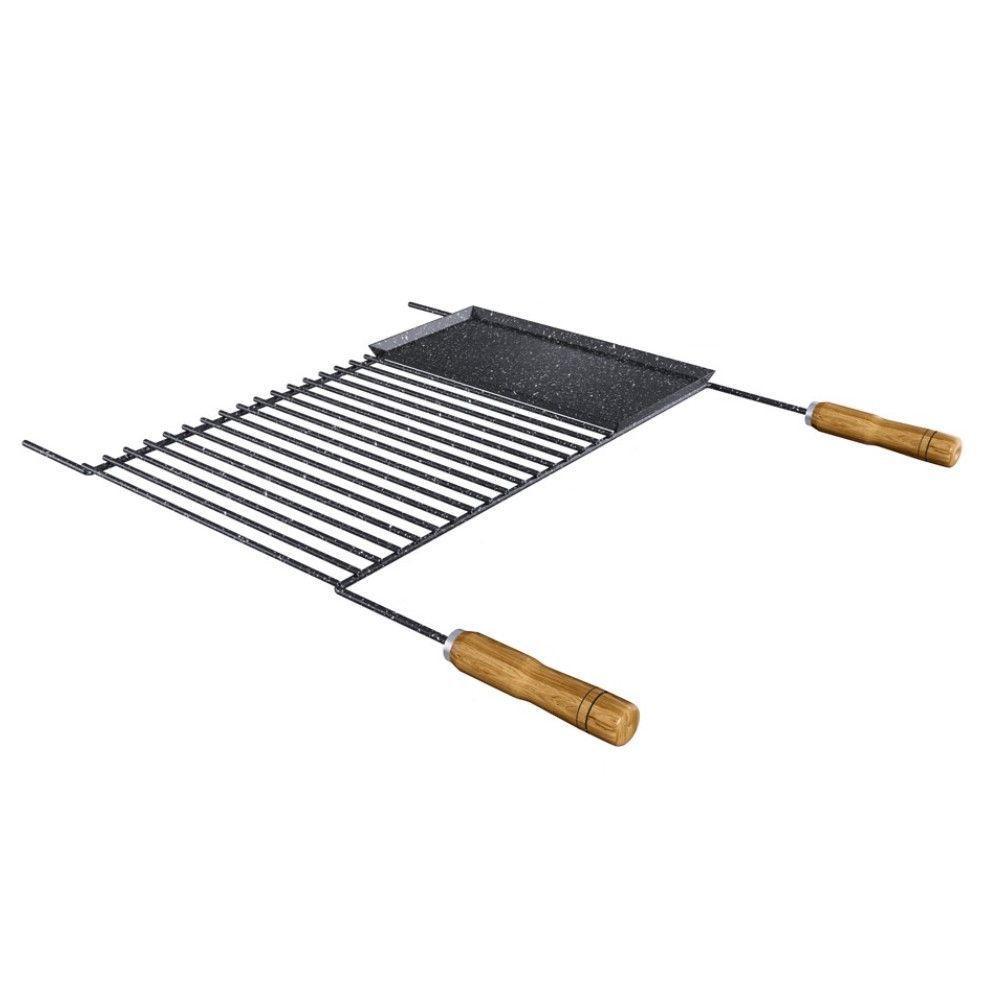 Grelha Para Churrasco Esmaltada Barra Redonda Com Chapa Auxiliar 70x58 Cm - 1
