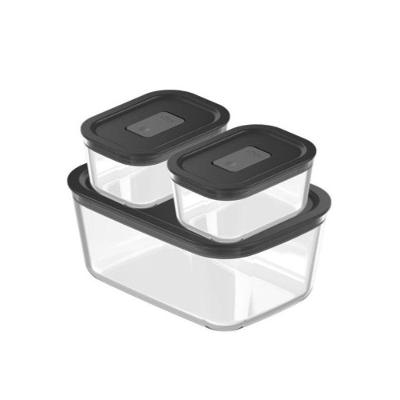 Conjunto de Potes de Vidro Herméticos 3 Peças Fresh Lock Vidro Borossilicato Tampa Preta