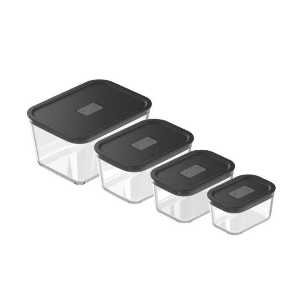 Conjunto De Potes De Vidro Herméticos 4 Peças Fresh Lock Preto Ou - 1