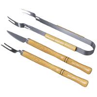 Kit Churrasco 3 Peças Garfo + Faca + Pegador Em Aço Inox E Cabo De Madeira - 1