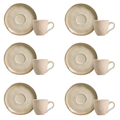Conjunto de Xícara de Cafezinho Bio Raio com Pires Cerâmica Stoneware Bege Porto Brasil