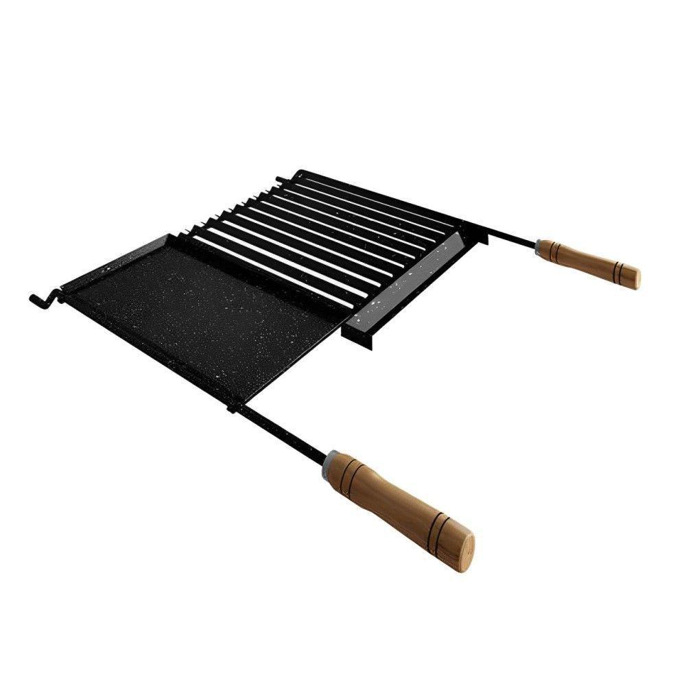 Grelha Para Churrasco Esmaltada Com Chapa Auxiliar E Coletor De Gordura 77x65 Cm - 1