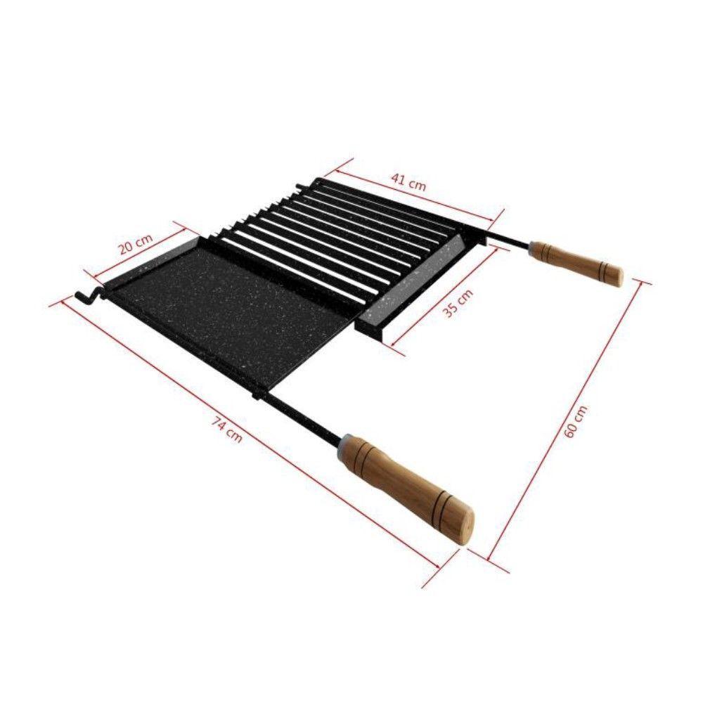 Grelha Para Churrasco Esmaltada Com Chapa Auxiliar E Coletor De Gordura 77x65 Cm - 2