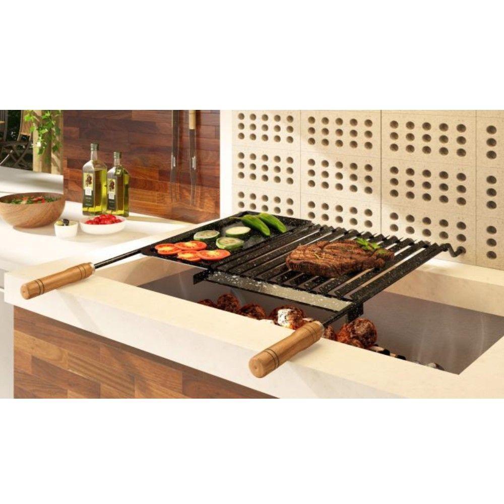 Grelha Para Churrasco Esmaltada Com Chapa Auxiliar E Coletor De Gordura 77x65 Cm - 3