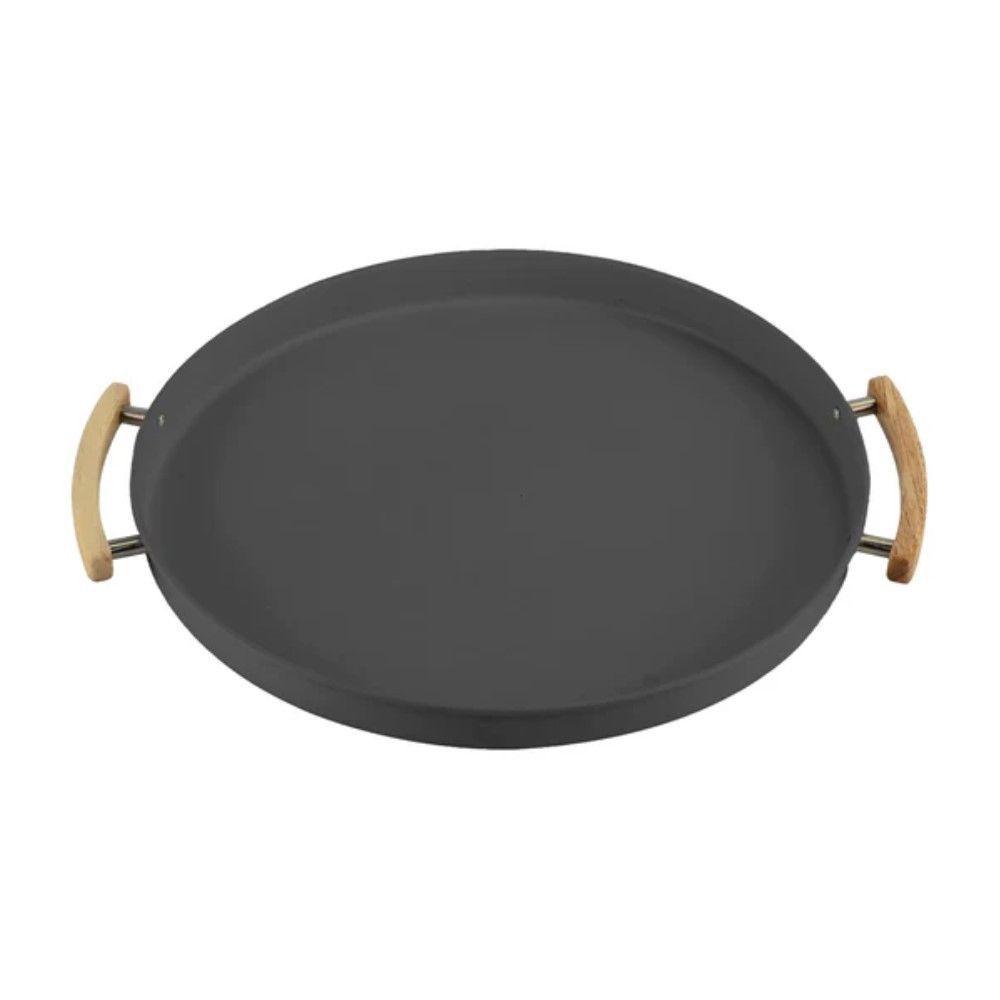 Bandeja Com Alça Sense 41,5cm Metal + Bambu Chumbo Ou - 1