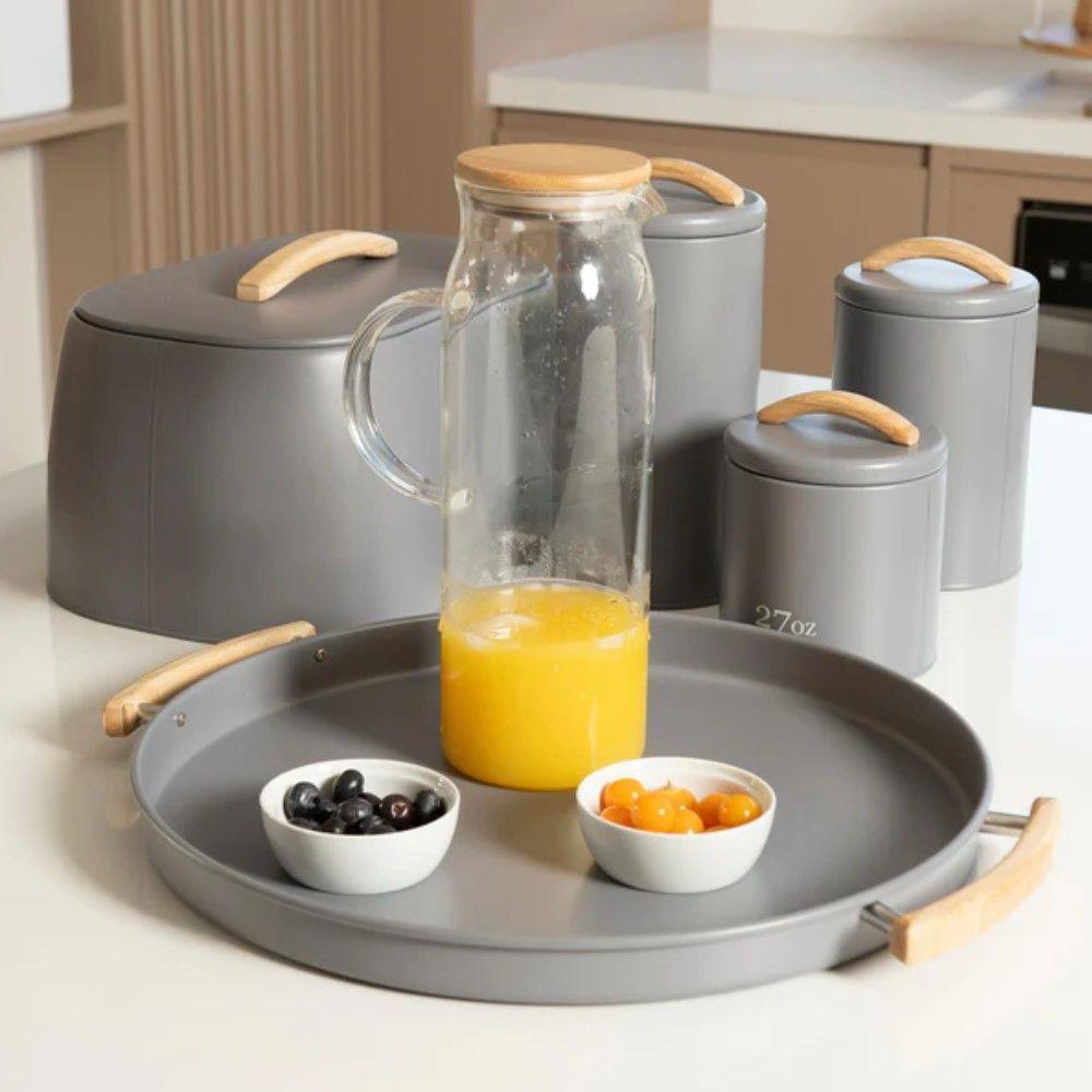 Bandeja Com Alça Sense 41,5cm Metal + Bambu Chumbo Ou - 2