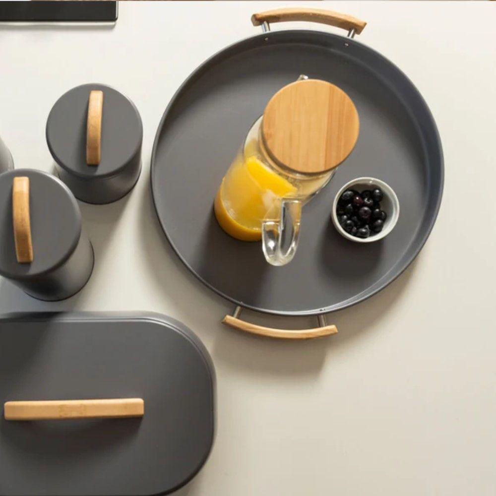 Bandeja Com Alça Sense 41,5cm Metal + Bambu Chumbo Ou - 3