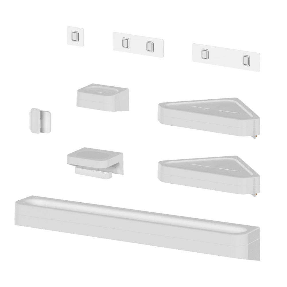 Kit Banheiro 6 Peças Saboneteira + Porta Papel Higiênico + 2 Porta Shampoo + Toalheiro + Gancho + Adesivos Branco Ou - 1