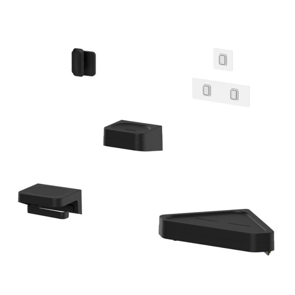 Kit Banheiro 4 Peças Saboneteira + Porta Papel Higiênico + Porta Shampoo + Gancho + Adesivos Preto Ou - 1