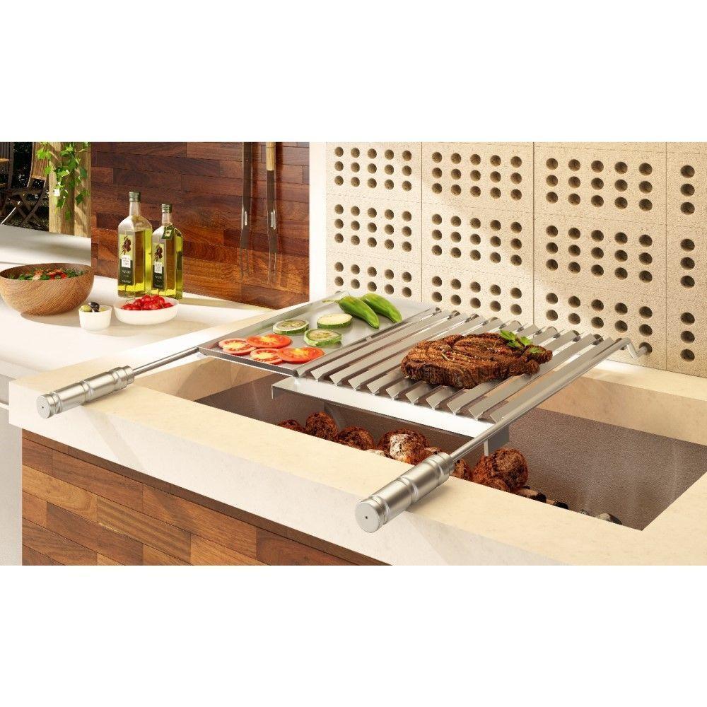 Grelha Para Churrasco Em Aço Inox Com Chapa Auxiliar E Coletor De Gordura 77x65 Cm - 3