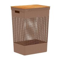 Cesto De Roupa Grid Marrom Amêndoa 49 L Com Tampa De Bambu 38 X 28 X 55,6 Cm Ou - 1