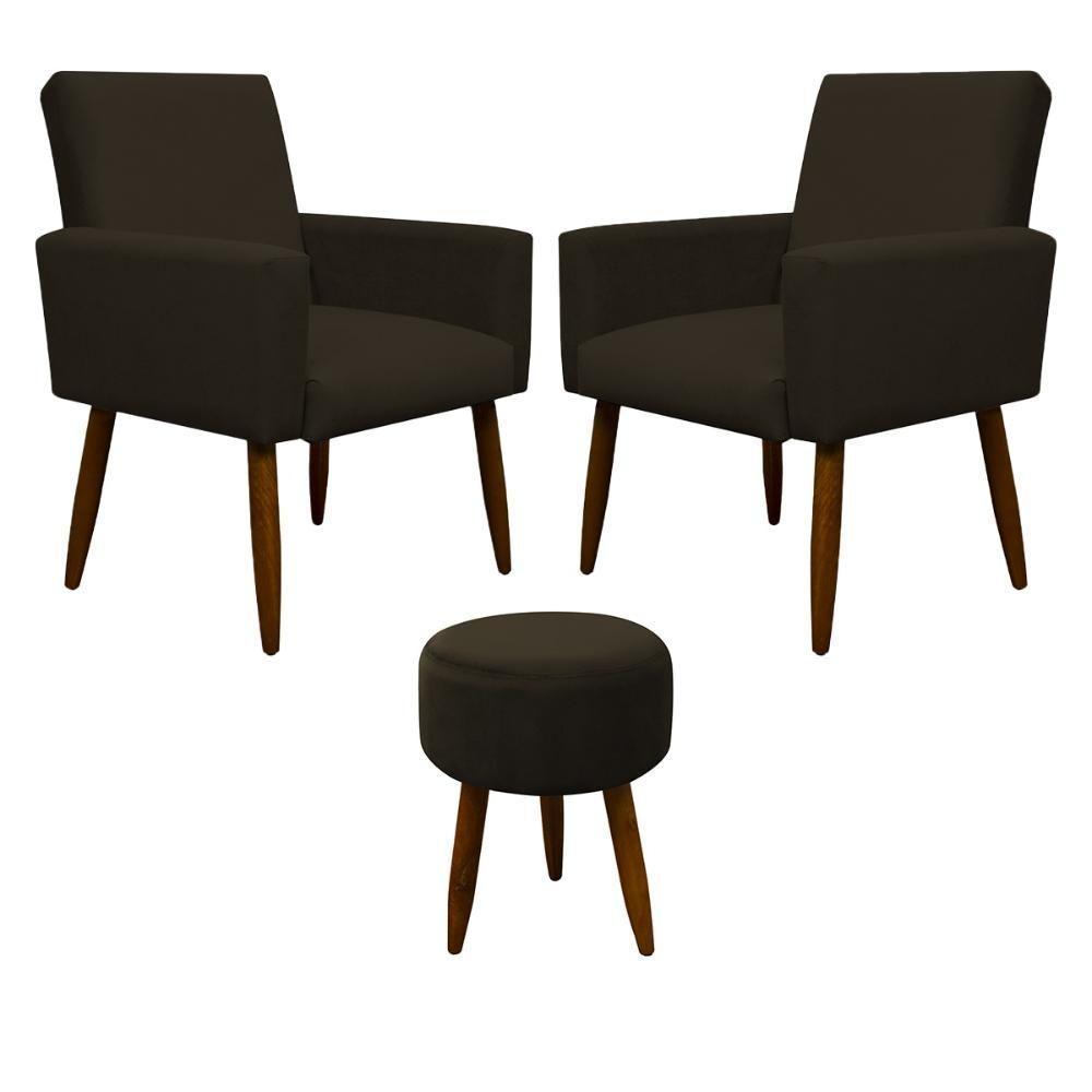 Kit 2 Poltronas Com Puff Redondo Para Sala Nina Marrom Escuro - 5