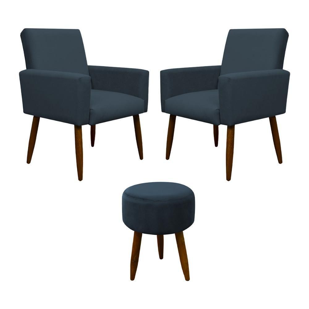Kit 2 Poltronas Com Puff Redondo Para Sala Nina Azul Marinho - 5