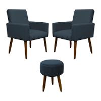 Kit 2 Poltronas Com Puff Redondo Para Sala Nina Azul Marinho - 5