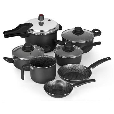 Jogo De Panelas Gourmet 7 Peças Preto Em Alumínio Com Revestimento Interno Antiaderente Multiflon
