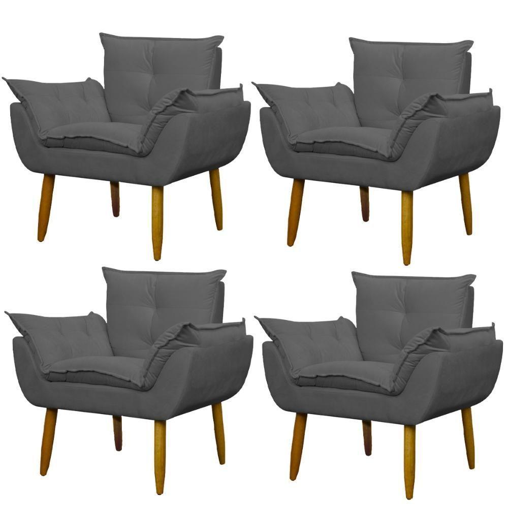 Kit 4 Poltronas Para Descanço Sala Opala Cinza - 1
