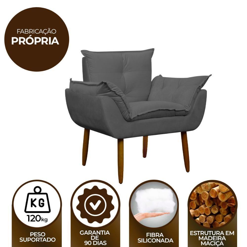 Kit 4 Poltronas Para Descanço Sala Opala Cinza - 7