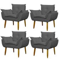 Kit 4 Poltronas Para Descanço Sala Opala Cinza - 1