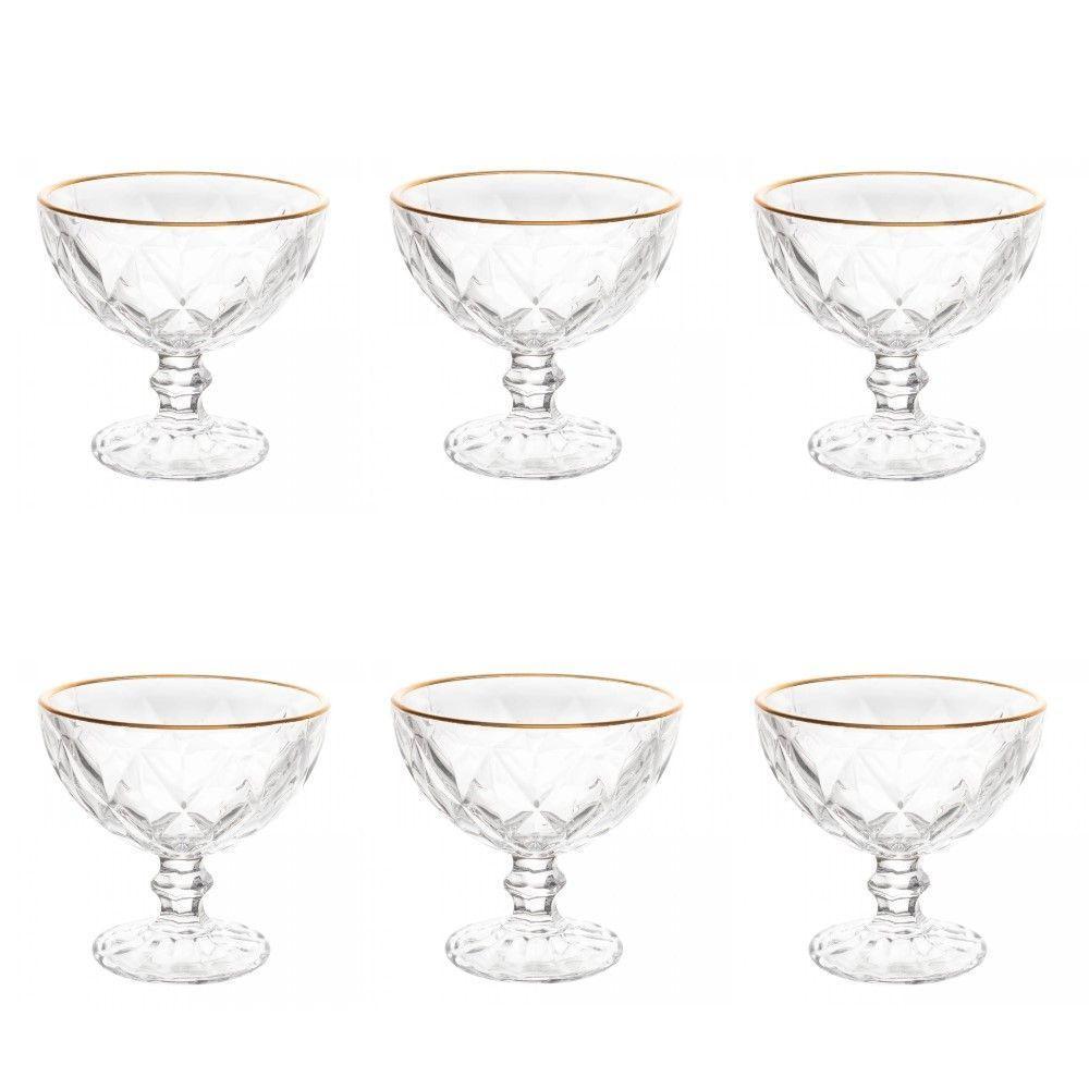 Taças De Vidro Com Fio De Ouro Para Sobremesa 6 Peças 250 Ml Diamonds Lyor - 1