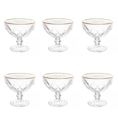 Taças De Vidro Com Fio De Ouro Para Sobremesa 6 Peças 250 Ml Diamonds Lyor