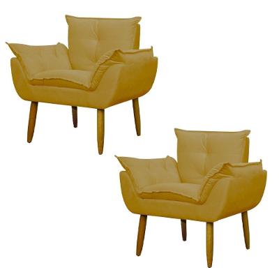 Kit Poltrona Recepção Pés Madeira Opala Amarelo
