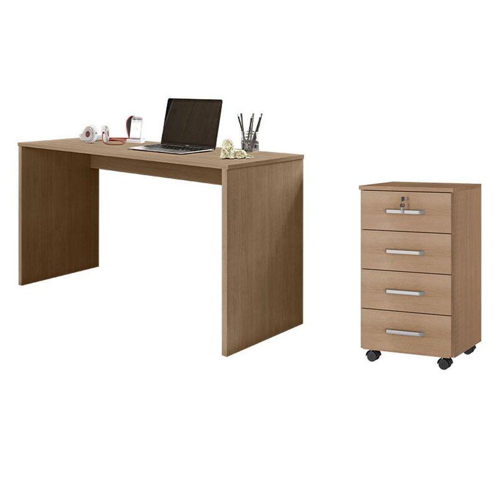 Mesa Para Computador E Gaveteiro Gávea Com Chave 4 Gavetas Freijó Fosco - Móveis Leão - 1