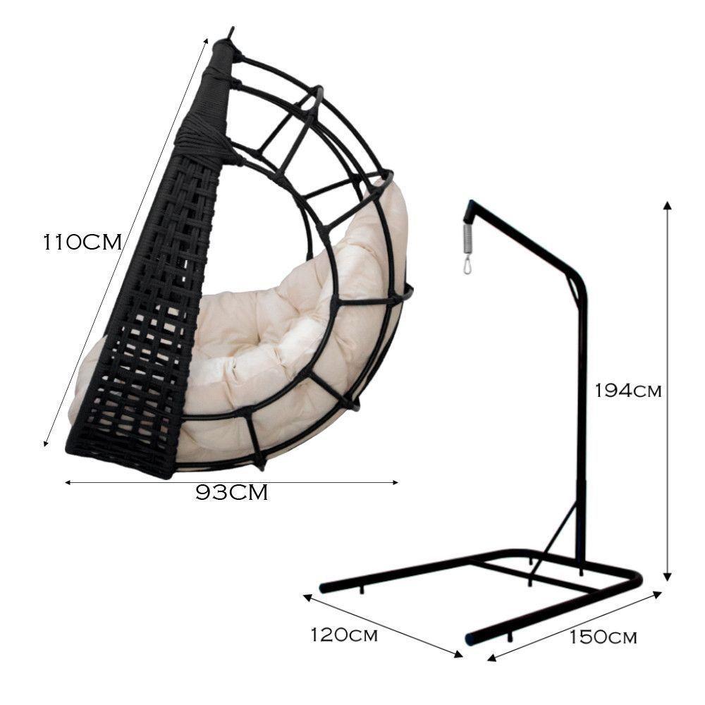 Cadeira Balanço Ninho Suspenso Em Corda Náutica Luxo Com Suporte Preto-branco - 4